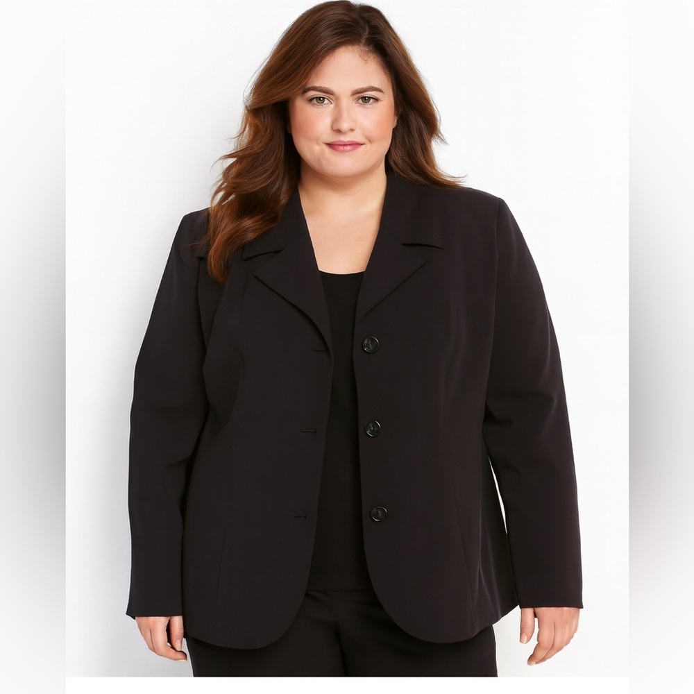 Kim By Kim Rogers Woman Sz 16W Plus Black 3 Button Blazer Washable Notch Label